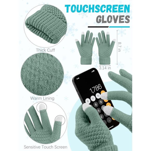 Women Green Knit Beanie Hat, Gloves, Scarf & Ear Warmer Set - Winter - Picture 3 of 7